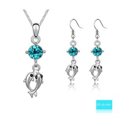 Dolphin Necklace and Earring Set (Blue)