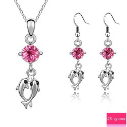Dolphin Necklace and Earring Set (Pink)