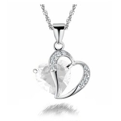 18K Gold Plated Zircon Crystal Heart Pendant Necklace-Clear